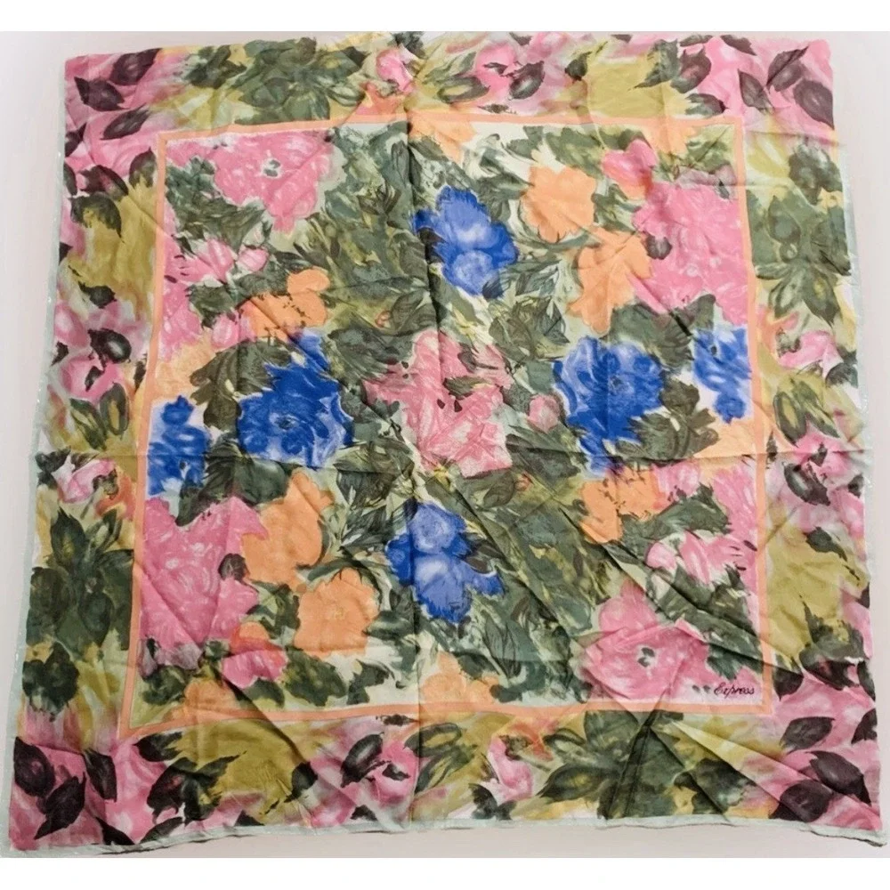 Vintage Express Floral Silk Scarf Square Multicolor Quiet Luxury